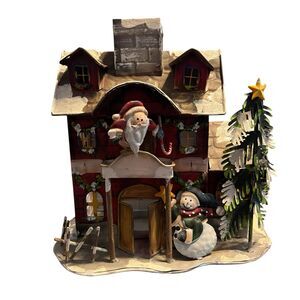 Metal Christmas House Lantern Santa Snowman Holiday Village Tealught Holder GUC